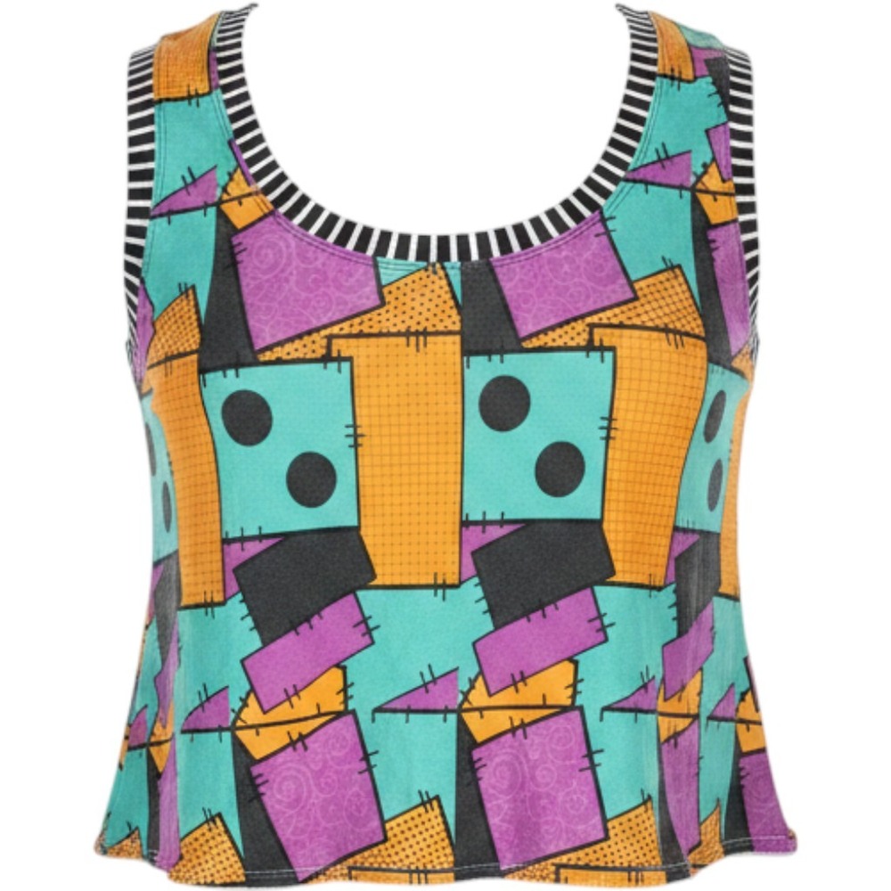 90s Retro Geometric & Stripe Teal & Orange Hand Crafted Sleeveless Tank Size M